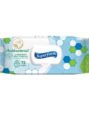 Вологі серветки Superfresh Antibacterial з клапаном, 72 шт/упаковка (12 шт/ящ) 30510 фото