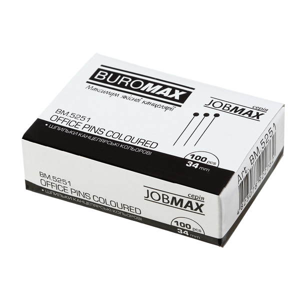 Шпильки цветные, JOBMAX, 34 мм, 100 шт. в пласт. коробке BM.5251 фото