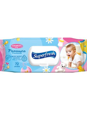Влажные салфетки Superfresh Baby Chamomile с клапаном, 72 шт/упаковка (12шт/ящ) 88044 фото