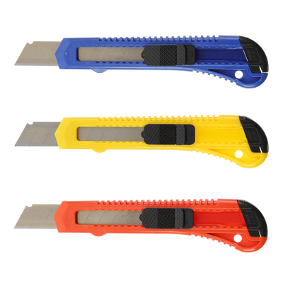 Нож канцелярский, JOBMAX, 18 мм, с мех. фиксатором лезвий, пластиковый корпус BM.4646 фото