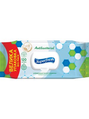 Влажные салфетки Superfresh Antibacterial с клапаном, 120 шт/упаковка (9 шт/ящ) 42285 фото