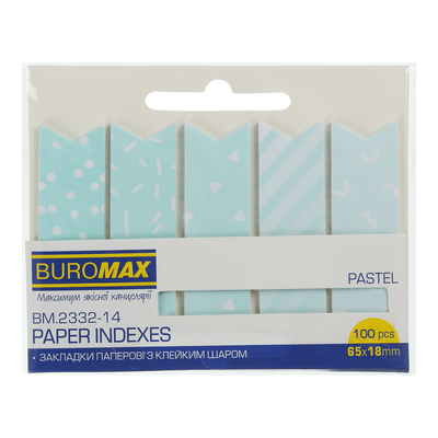 Закладки паперові PASTEL, з клейким шаром, 65x18 мм, 100 арк., блакитні BM.2332-14 фото