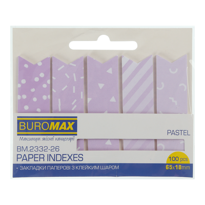 Закладки бумажные PASTEL, с клейким слоем, 65x18 мм, 100 л., сиреневые BM.2332-26 фото
