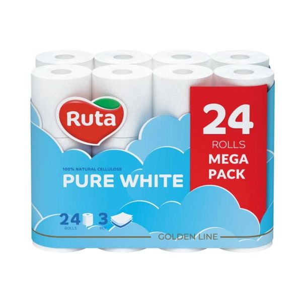 Папір туалетний тришаровий Ruta Pure White, упаковка 24 шт 92038 фото