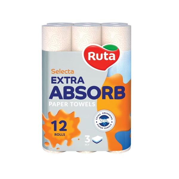 Рушники паперові тришарові Ruta Selecta Extra absorb, упаковка 12 шт 94254 фото