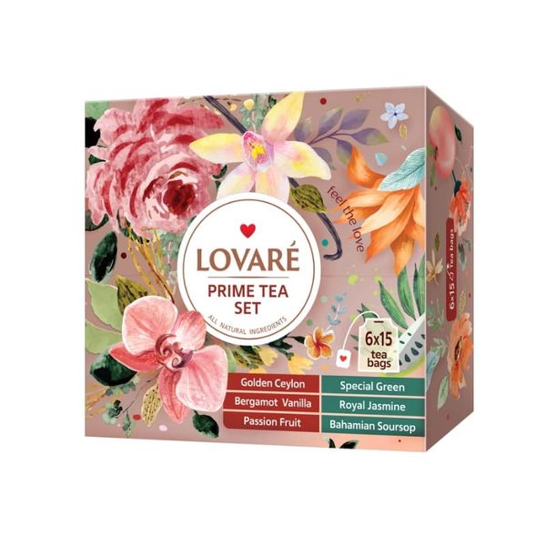 Колекція чаю Lovare Prime Tea Set, 6 видів по 15 пакетиків 79914 фото