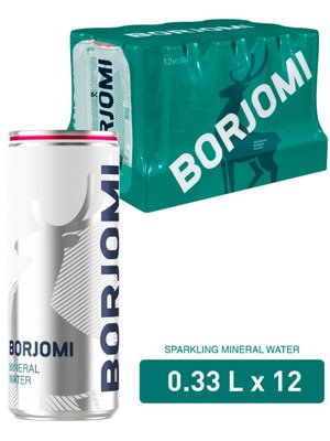 Вода Borjomi лікувально-столова сильногазована 0,33 л, упаковка 12 банок 01810 фото