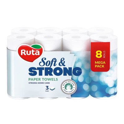 Рушники паперові Ruta Soft Strong, 3 шари, 8 рул/упаковка 91079 фото