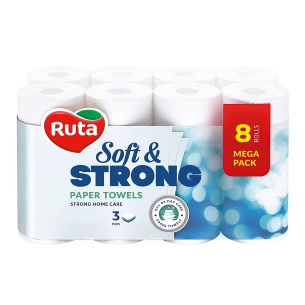 Рушники паперові тришарові Ruta Soft Strong, упаковка 8 шт 91079 фото