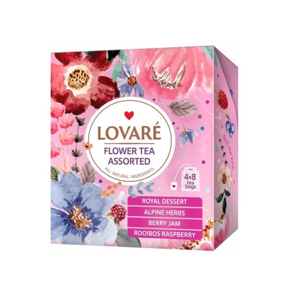 Чай Lovare квітковий асорті, 4 види по 8 пакетиків 79686 фото