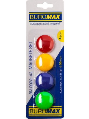 Комплект магнітів Buromax, діам. 30 мм, 4 шт/упаковка BM.0022-43 фото