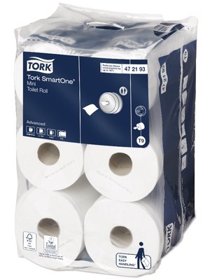 Туалетная бумага Tork SmartOne Advanced в мини-рулонах, белая, 2 слоя, 111,6 м, 620 отрывов, 1 рул/упаковка 472193 фото