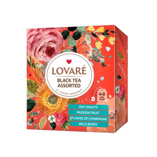 Чай Lovare чорний асорті, 4 види по 8 пакетиків 79648 фото