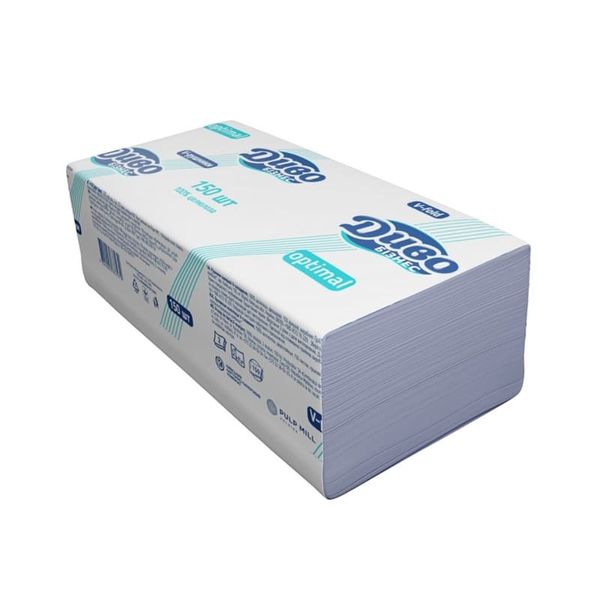 Рушники паперові Диво Бізнес Optimal 2 шари V-складання Білі 150 аркушів 37979 фото